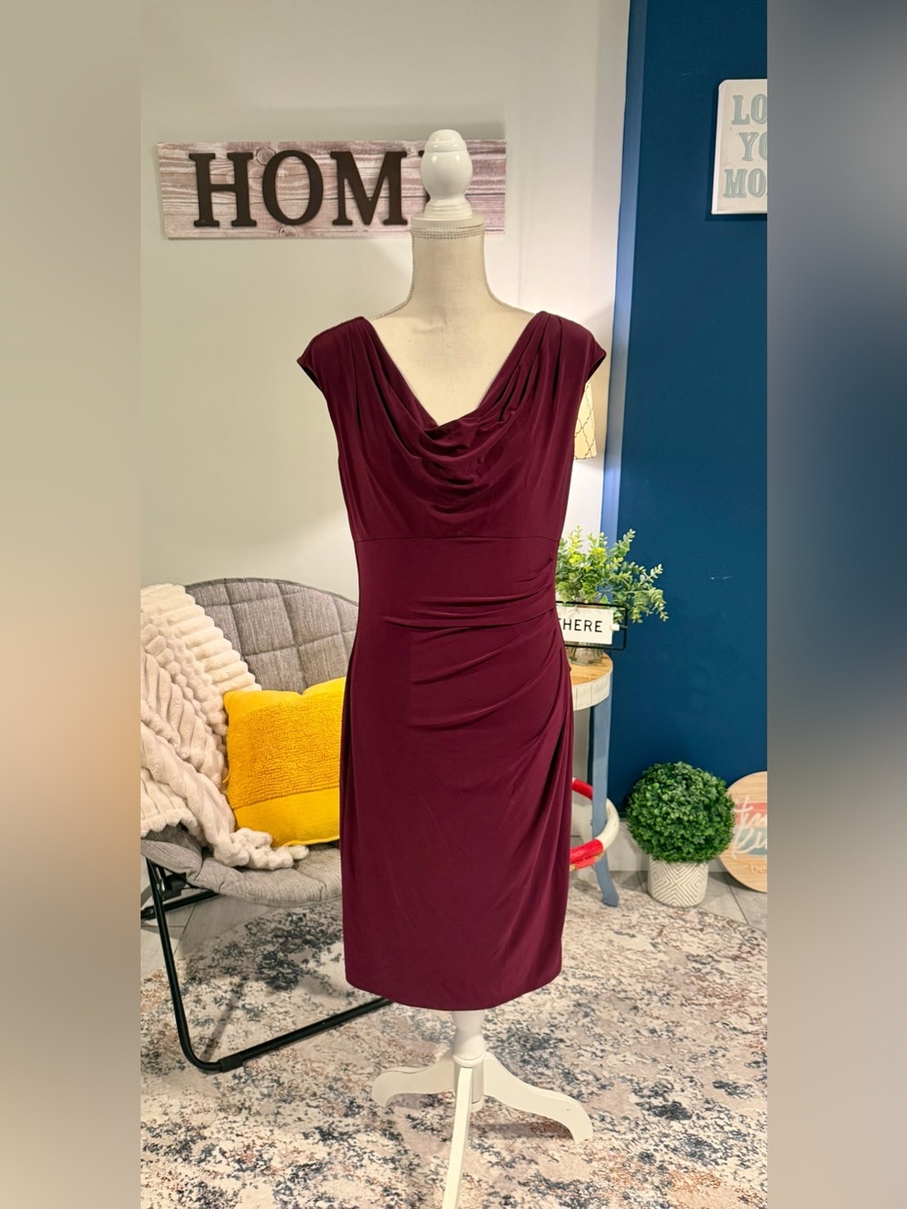 Lauren Ralph Lauren Burgundy Cowl Neck Dress 12
